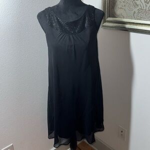White House Black Market‎ Sz 2 black beaded sleeveless chiffon shift dress
